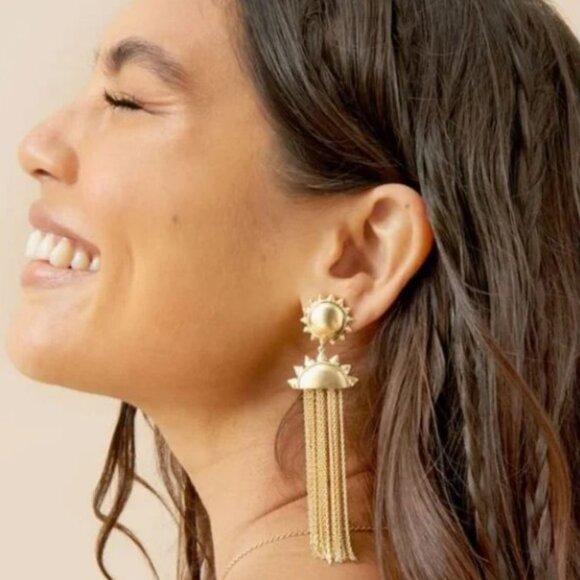 New Kendra Scott Earrings Gold Sienna Sun Statement Dangle NWT - Picture 7 of 7